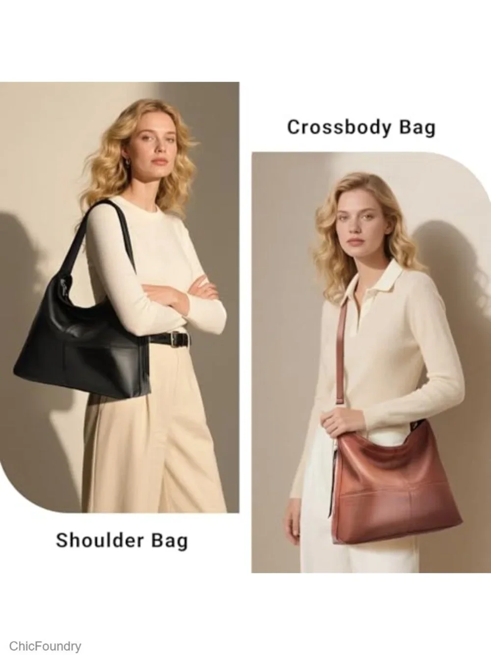 Genuine Leather Hobo Bag Women Crossbody Tote Shoulder Handbag 2 Straps